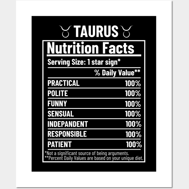 Taurus Nutrition Facts Label Wall Art by HobbyAndArt